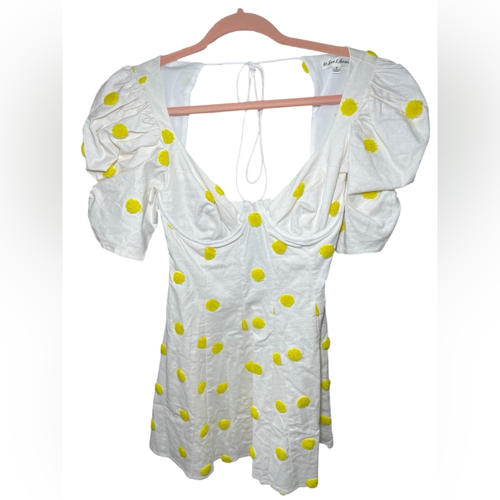 For Love & Lemons beautiful white with yellow polkadot cutout dress. Women SMALL